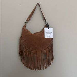 🤎 NWT MARLON FIRENZE LIORA FRINGE ITALIAN LEATHER SUEDE BAG!